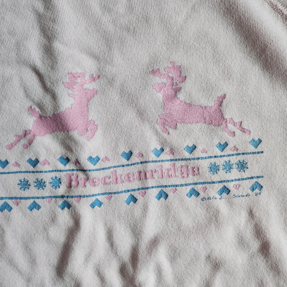 Vintage‎ 1985 Pink Hanes Breckenridge Crew Neck Reindeer Hearts Size Large